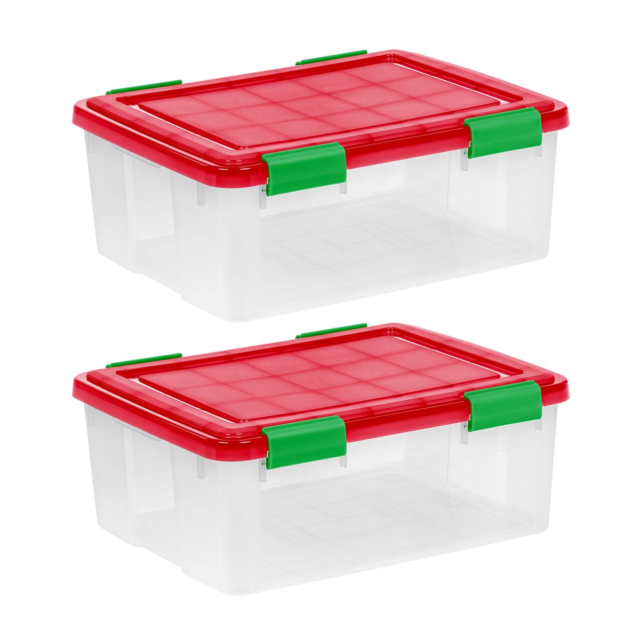 IRIS® 30.6qt. Clear Ultimate Box with Red & Green Buckle Lids, 2ct.